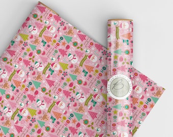 Children's Pink Christmas Wrapping Paper, Eco Friendly, 100% Recyclable, Gift Wrapping Paper, Luxury Christmas Gift Wrap, Roll