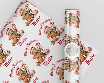 Gingerbread Fun: Personalised Children's Gingerbread Man Christmas Wrapping Paper