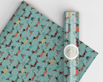 Dachshund Dog Christmas Wrapping Paper, Eco Friendly, 100% Recyclable, Gift Wrapping Paper, Dog Luxury Christmas Gift Wrap, Roll