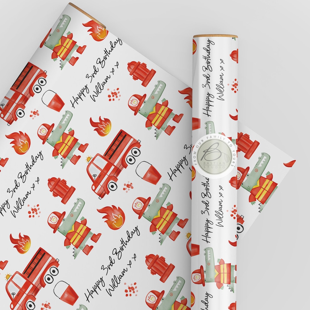 Personalised Fire Engine Wrapping Paper for Kids Customisable Children's Gift Wrap Etsy