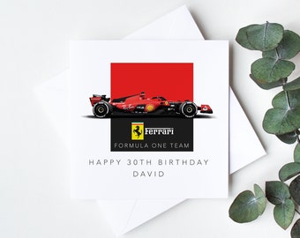 Carte d'anniversaire F1 pour papa, fils, petit-fils, frère, carte d'anniversaire personnalisée Ferrari formule anniversaire, carte inspirée de la Formule 1