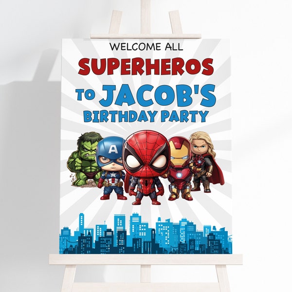 Superhero-themed Personalised Birthday Party Welcome Sign - Customisable for the Perfect Celebration! Digital or Printed Sign A1, A2, A3,A4
