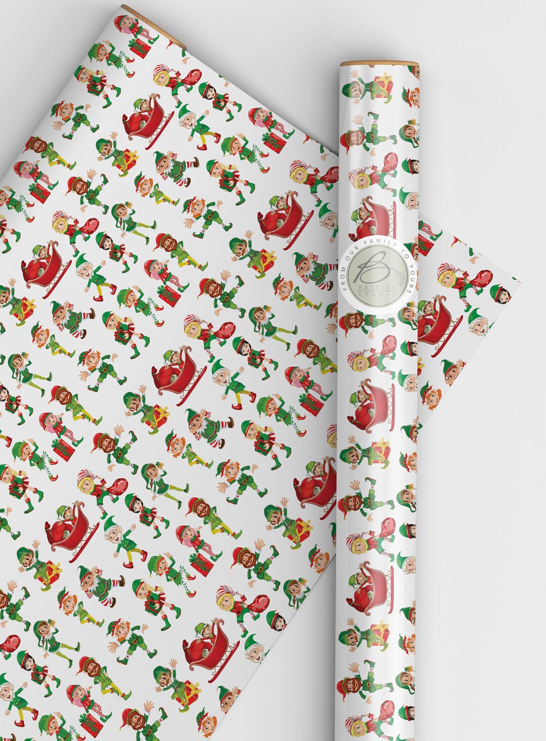 Santa's Christmas Elves Wrapping Paper, Elf Merry Christmas, Eco