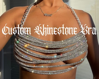 Custom Rhinestone Top, Custom Rhinestone Bra, Rhinestone Bra, Rhinestone Top, custom embellished top, Rhinestones,