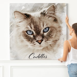 Aquarel huisdierportret, aangepast kattenportret, huisdierportret van foto, huisdiergedenkteken, verjaardagscadeau voor haar, kattenliefhebber, gepersonaliseerd kattencadeau