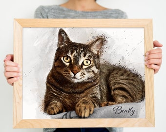 Watercolor Pet Portrait, Custom Cat Portrait, Pet Portrait from Photo, Pet Memorial, Birthday Gift For Her, Cat Lover, Personalized Cat Gift