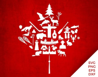 Canada Maple Leaf Illustration, Mosaic Collage SVG, Laser Cut File, Cricut Silhouette, Canada Day, Christmas (Digital Download)