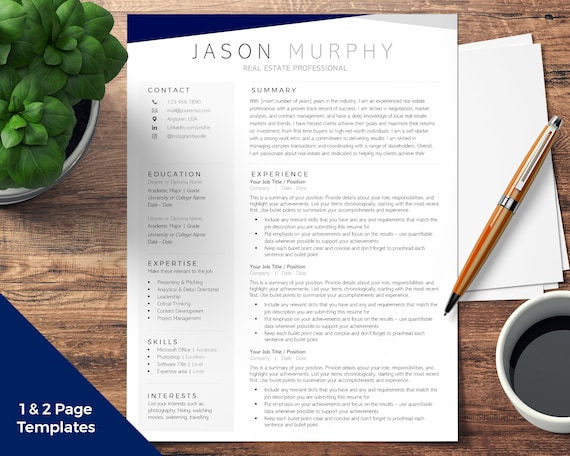Resume Template Word, Professional CV Template, 2 Page Resume, Clean CV Design, Executive Resume Template, Curriculum Vitae, ATS, Creative