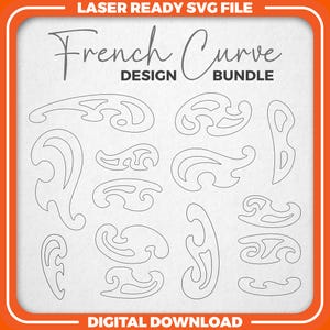 Französisches Kurven Lineal, digitaler Download Bundle, SVG digitale französische Kurven Dateien, Handwerkswerkzeug, Zeichnung, Nähen, Holzbearbeitung, SVG Laser-Dateien