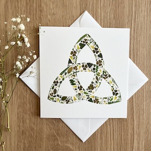 Mini Irish Art Print, Celtic Trinity Knot, Pressed Flower Art, Celtic Art, Blank Irish Greeting Card, Made in Ireland