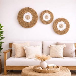 Raffia Feather Wall Decor Set, Boho Bohemian Art
