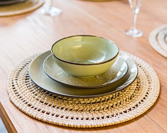 Handwoven Rattan Placemats, Round Dining Table Decor