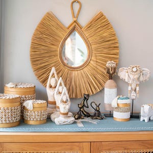 Bohemian Mirror, Natural Raffia, Seagrass wall decor, Coastal decor mirror, Sofa wall art, Gifts for couples, house warming gift