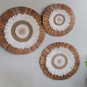 Marina 3 piece wall art set,  Seagrass wall decor, Woven wall hanging, Bohemian headboard, Gift for couples, Modern farmhouse