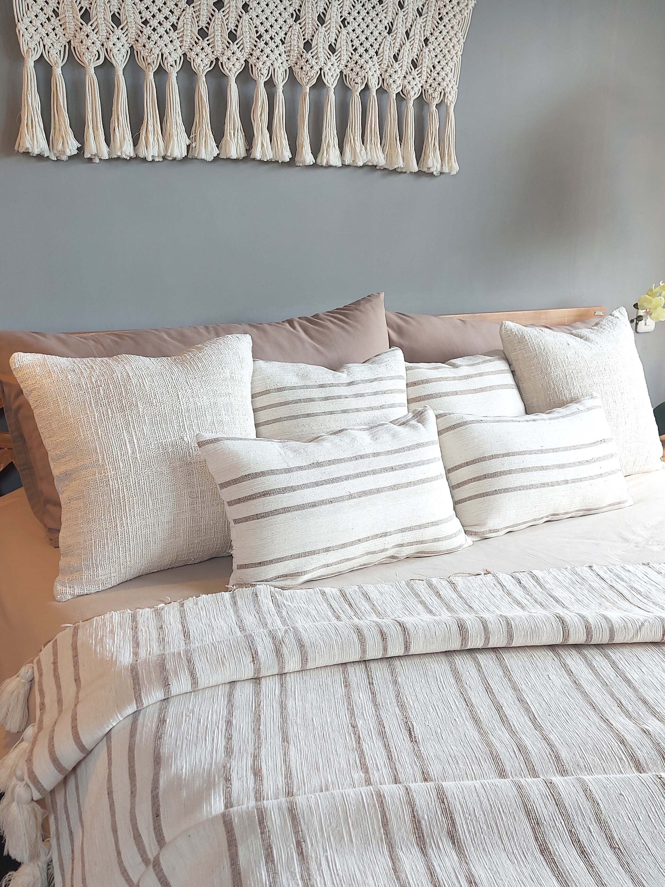 Kayacream and Brown Striped Throw Blanket Boho With Tassel Etsy UK