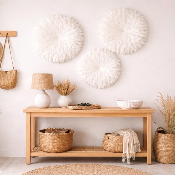 Feather Juju Wall Hanging Set, Boho Nursery Decor, White Poultry Plush