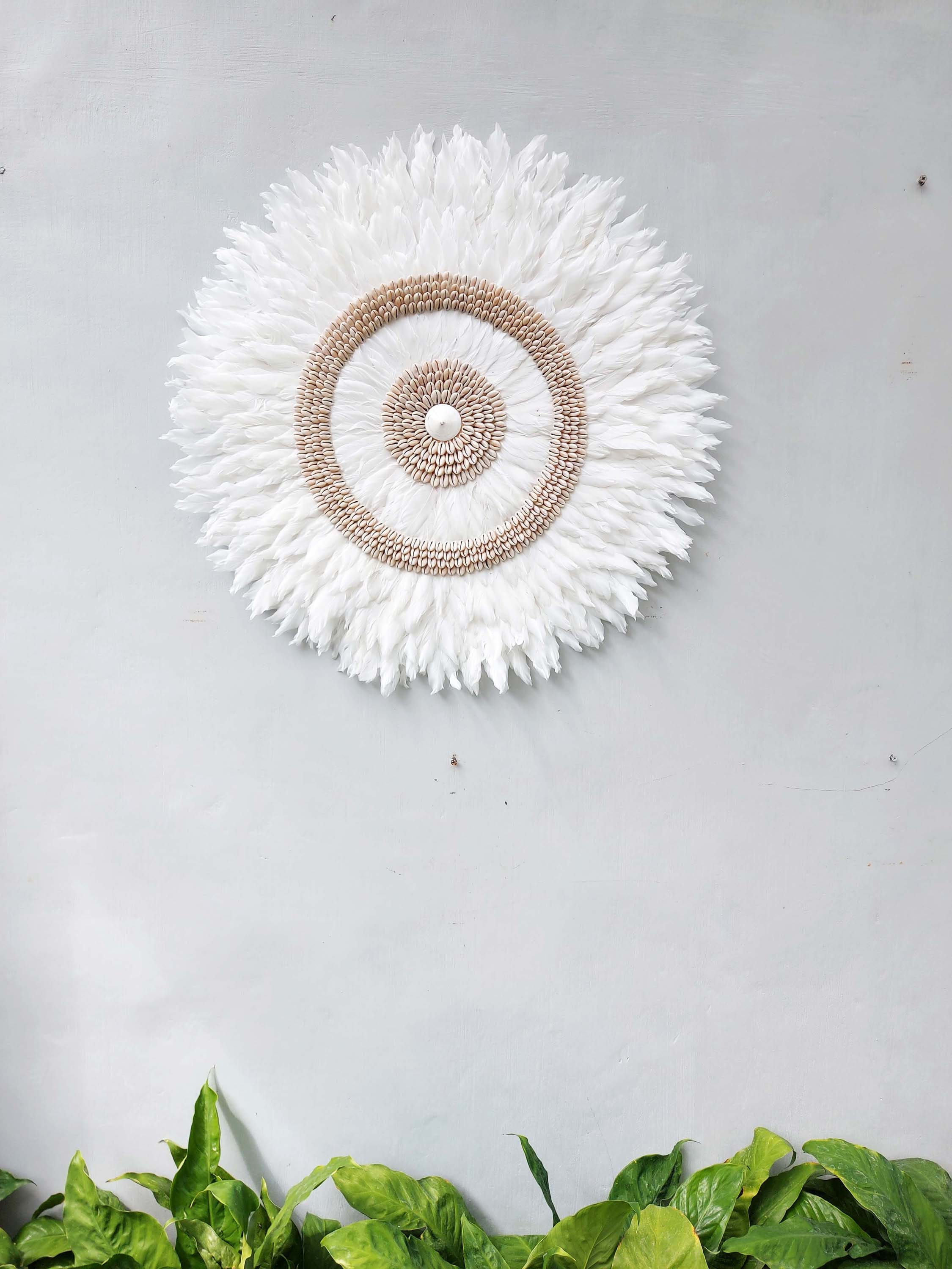 Juju Feathers Wall Decor With Cowrie Shells, Bohemian Style Wall Decor, Nursery Wall Hanging