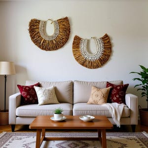 Raffia Cowrie Shell Wall Hanging, Bali Bohemian Decor