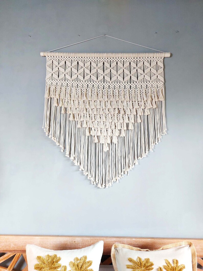 Handmade Modern Macrame Minimalist With Wooden Dowel, Wall Hanging