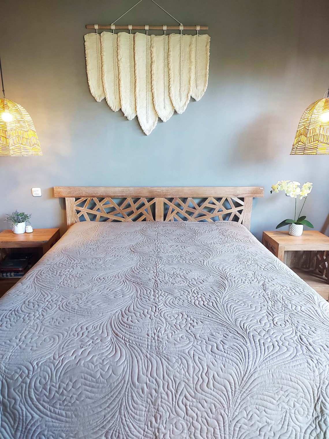 Palm Tree Bedding Set Cotton Bed Runner Cushions Cover Bed Etsy