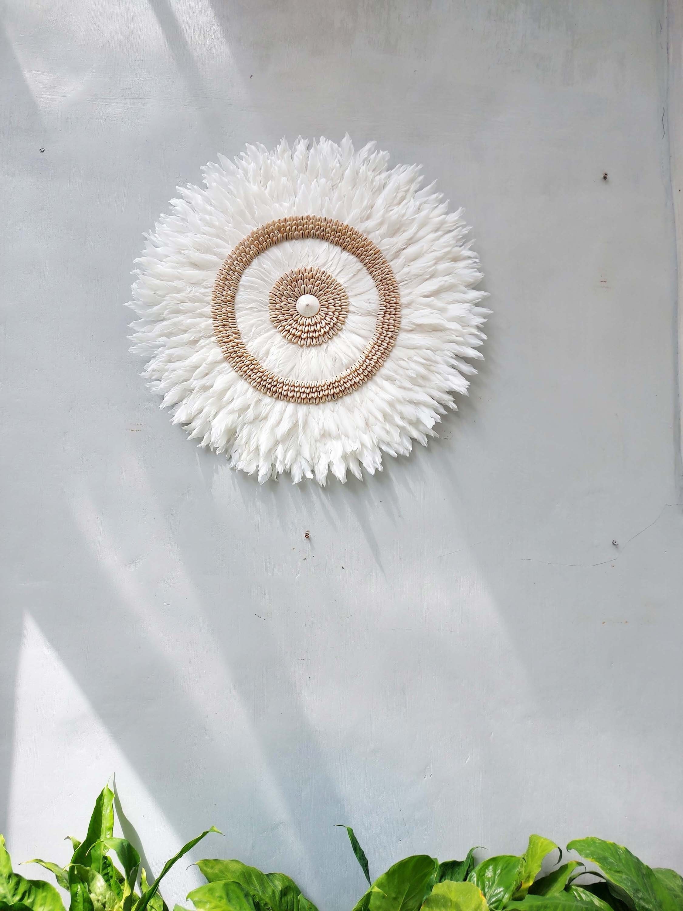Juju Feathers Wall Decor With Cowrie Shells, Bohemian Style Wall Decor, Nursery Wall Hanging