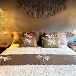 Camino de cama con palmeras tropicales y juego de cama de algodón, regalo para el hogar en pareja