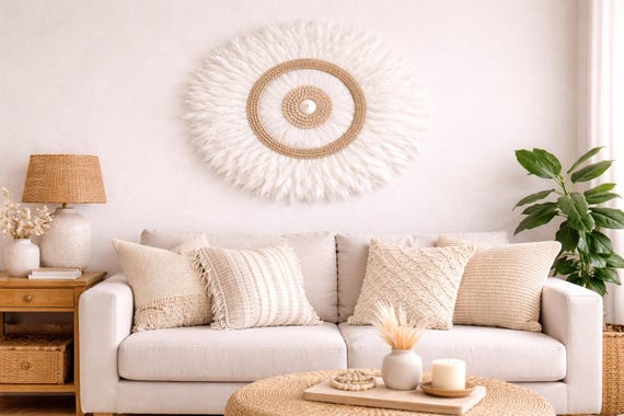 JUJU Feathers Wall Decor, Cowrie Shells, Bohemian Style for Nursery decor
