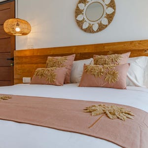 Boho Palm Leaf Bettläufer, Queen Tropical Bett Schal, Airbnb Schlafzimmer Dekor