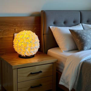 Coastal Seashell Bedside Lamp, Round Resin lampshade, Nautical Nightstand Light, Gift for beach lover