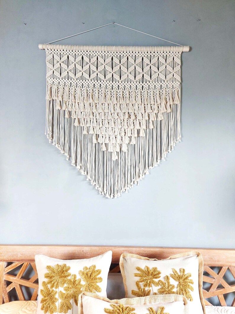 Handmade Modern Macrame Minimalist With Wooden Dowel, Wall Hanging