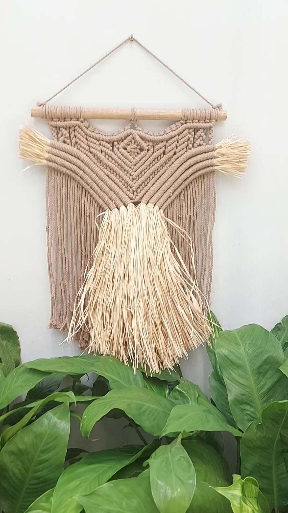 Macrame Straw Wall Decor Macrame Wall Hanging Boho Natural Etsy