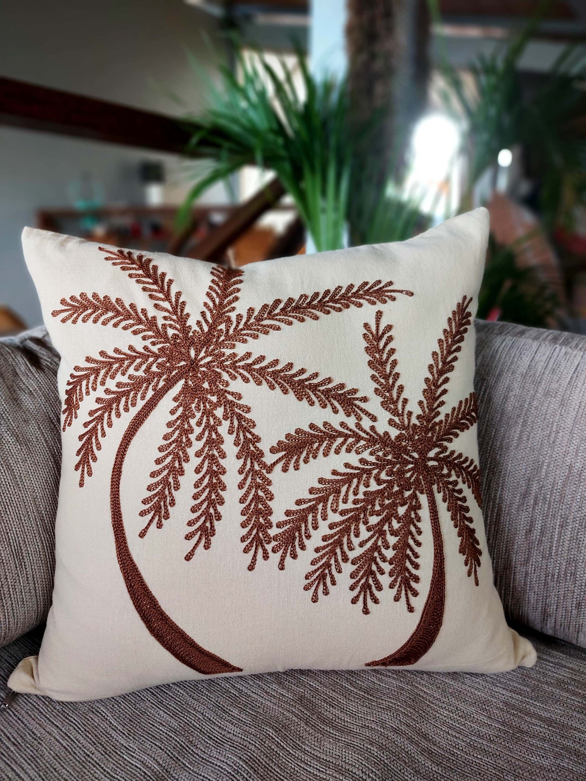 Pillo Tree Balian Palm Tree Pillow in Gold Brown, Unique Throw Pillow for Sofa ...