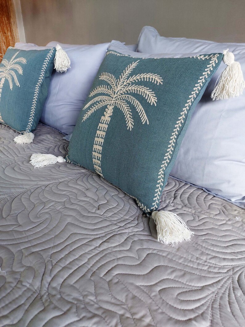 Palm Tree Bedding Set Cotton, Bed Runner, Cushions Cover, Bed Cover