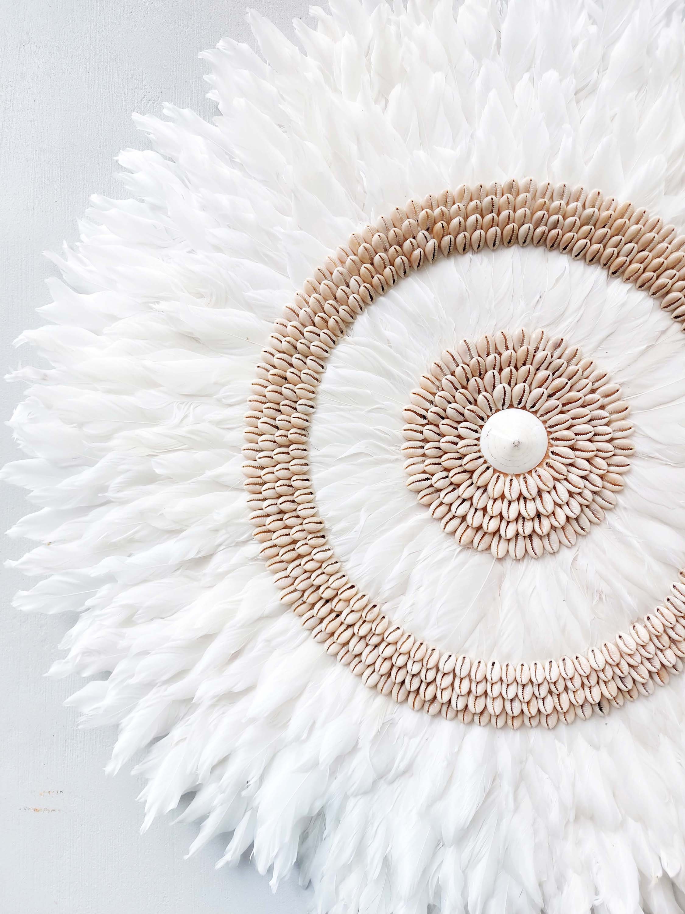 Juju Feathers Wall Decor With Cowrie Shells, Bohemian Style Wall Decor, Nursery Wall Hanging