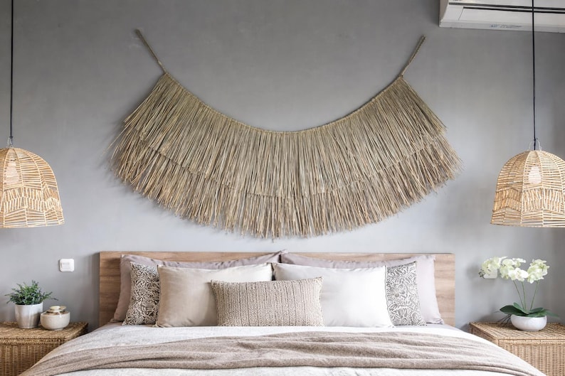 Seagrass Over Bed Wall Decor, Boho Bedroom Art, Coastal Vibes image 1