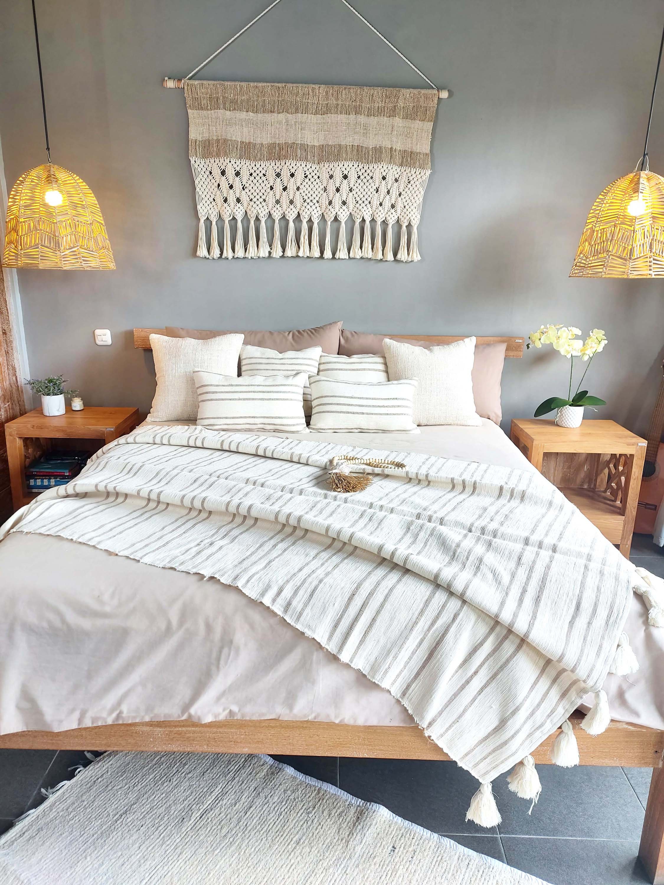 Kayacream and Brown Striped Throw Blanket Boho With Tassel Etsy UK