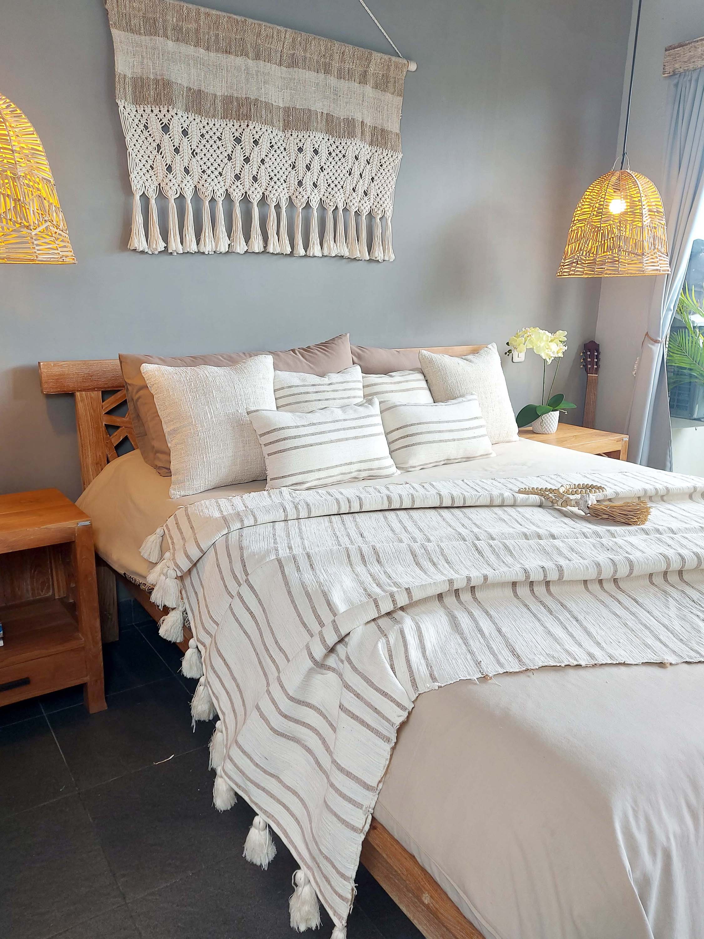 Kayacream and Brown Striped Throw Blanket Boho With Tassel Etsy UK