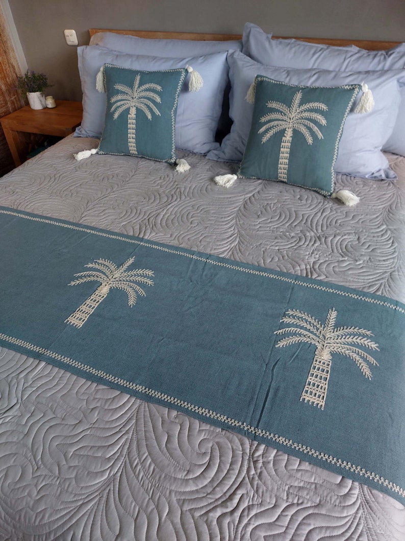 Palm Tree Bedding Set Cotton, Bed Runner, Cushions Cover, Bed Cover