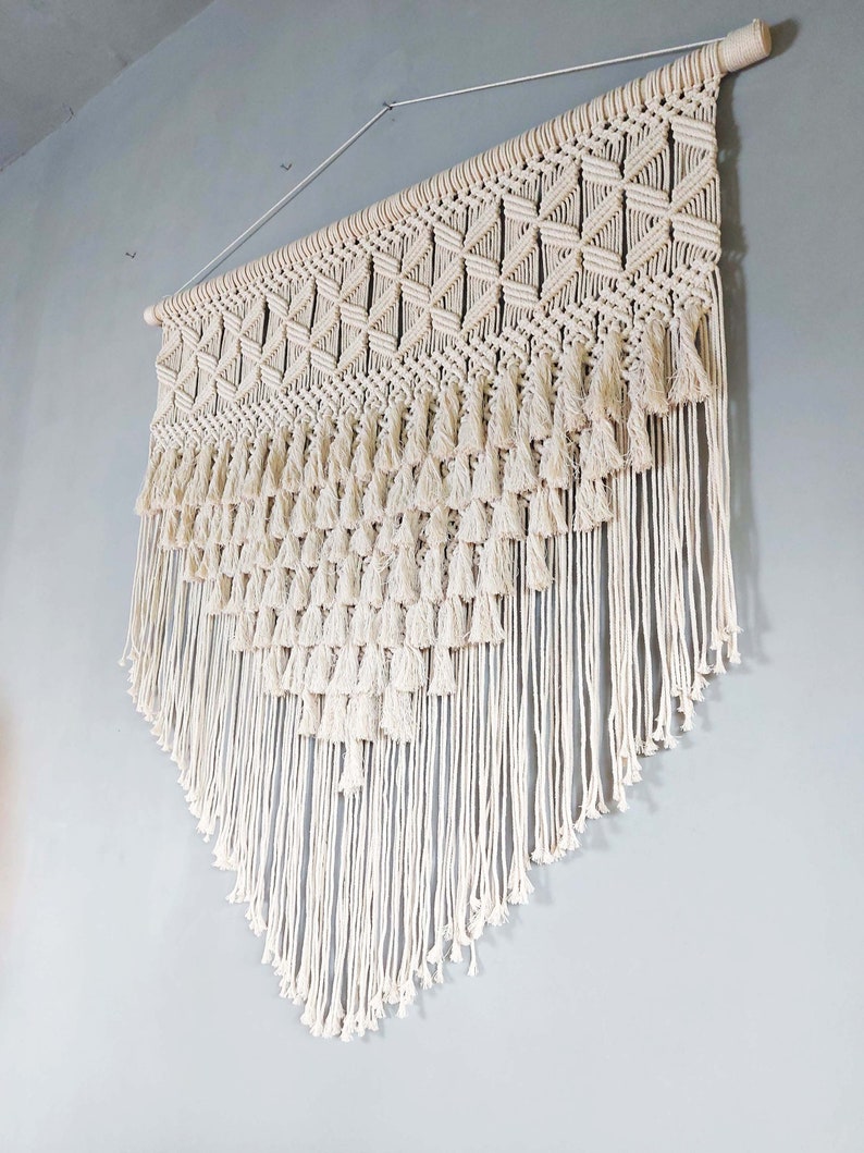 Handmade Modern Macrame Minimalist With Wooden Dowel, Wall Hanging