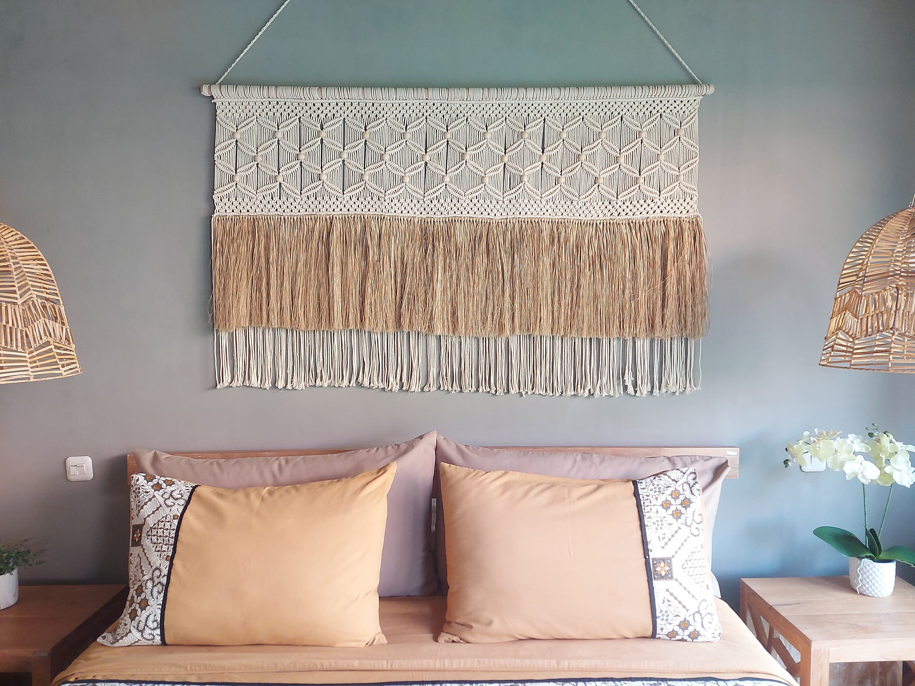 Boho Macrame Wall Hanging With Raffia, Bedroom Decor - Etsy