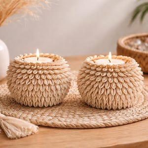 Cowrie Shell Candle Holder, Handmade Coastal Decor, Farmhouse Ornament
