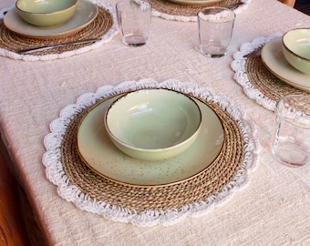 Handwoven Seagrass Placemats, Boho Dining Table Decor, Set of 6