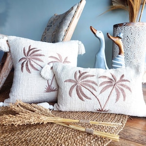 Embroidery Cushion Cover| Square Shape Cushion Cover| Tassel Throw Pillow Cases| Palm Trees embroidery