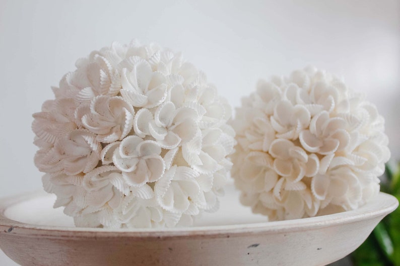 Shell Balls Seashell Ball Ornament Set of 4, Coastal Farmhouse Table Decor - Etsy