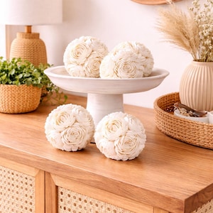 Handmade Seashell Ball Ornament Set, Coastal Table Decor, Gift for beach lovers