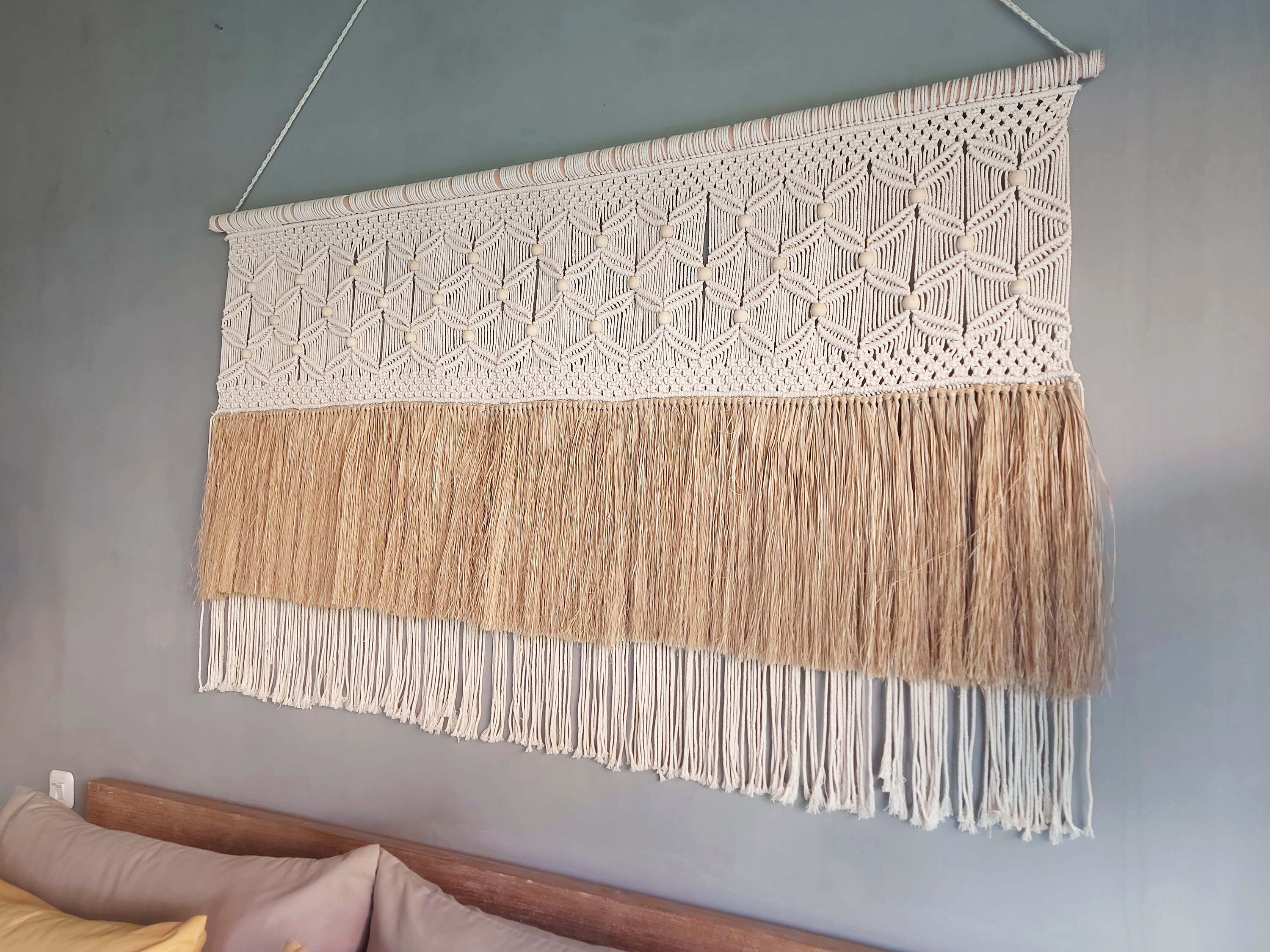 Boho Macrame Wall Hanging With Raffia, Bedroom Decor - Etsy