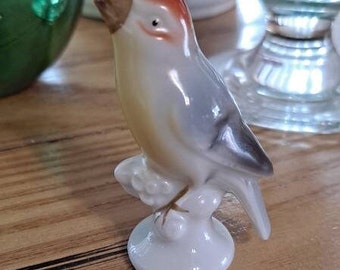 Small Red Head Bird Figurine, Porcelain, Ceramic, Collectible