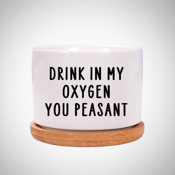 Drink In My Oxygen You Peasant. funny pun succulent plant pot