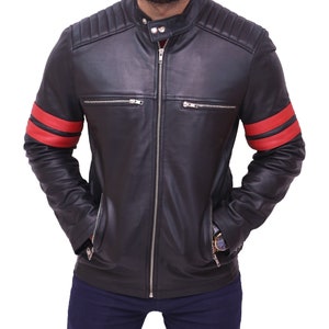 Mens Motorcycle Black Leather Jacket Biker Cafe Racer Genuine - Etsy