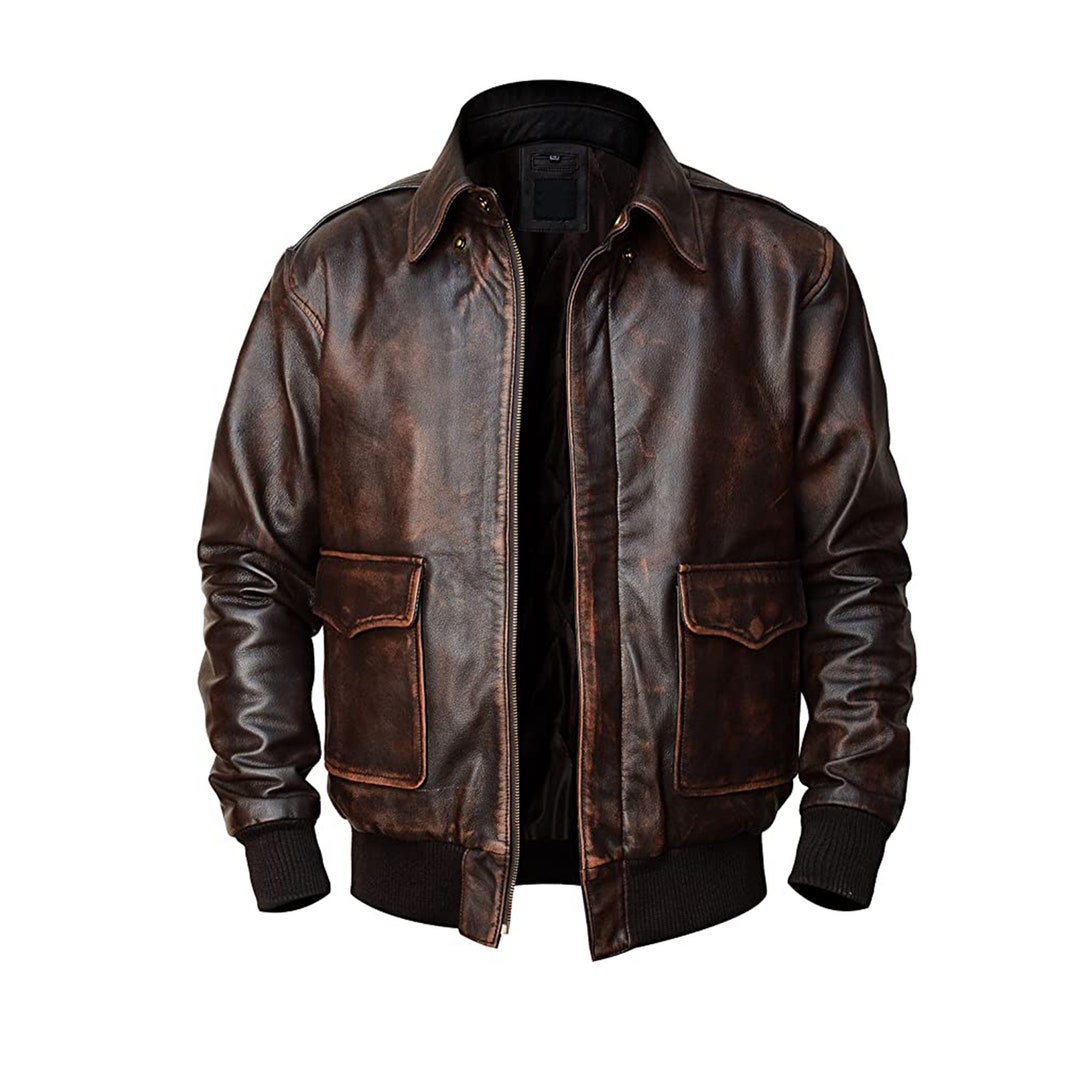 Mens A2 Airforce Distressed Brown Biker Jacket, Men's Bomber Leather ...